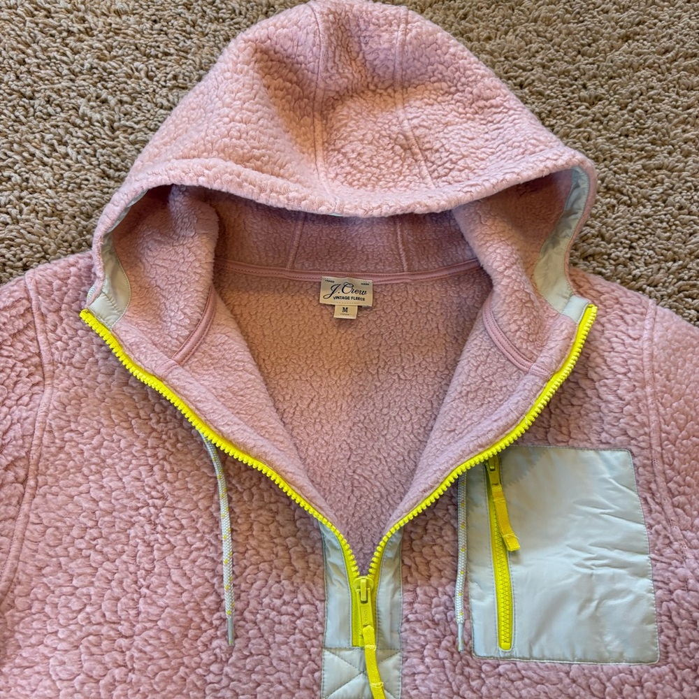 J Crew Polartec® Sherpa Vintage Fleece Half-Zip Hoodie Dark Mauve Size Medium - Picture 6 of 11